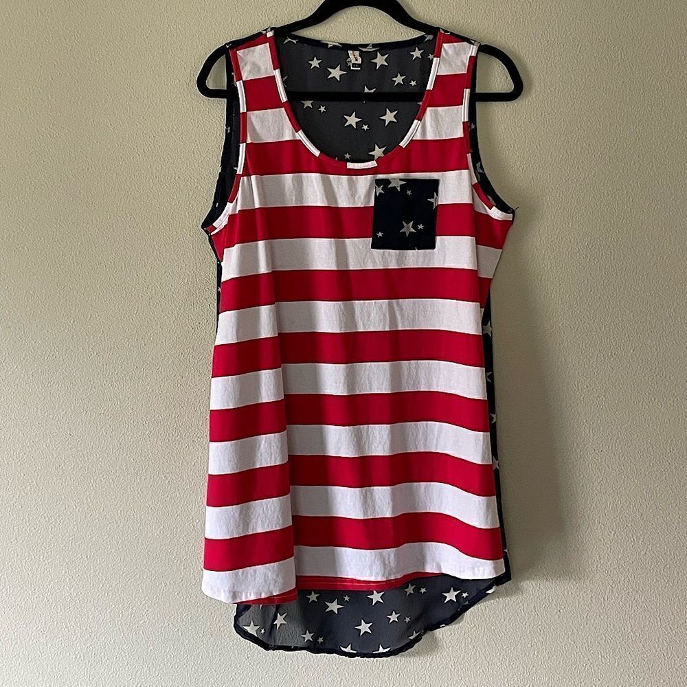 Star Pocket Red & White Striped Tank Top